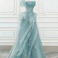 Tulle Off Shoulder Beaded Lace Long Prom Dress, Formal Dress      fg4913