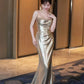 Gold Sequin Mermaid Long Prom Dress Sexy Evening Dresses   fg7667