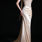 Champagne Strapless Cowl Neck Satin Mermaid Evening Gown With Beaded Bodice fg9141