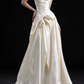 White Strapless Draped Satin A Line Wedding Dress With Big Bow fg9148