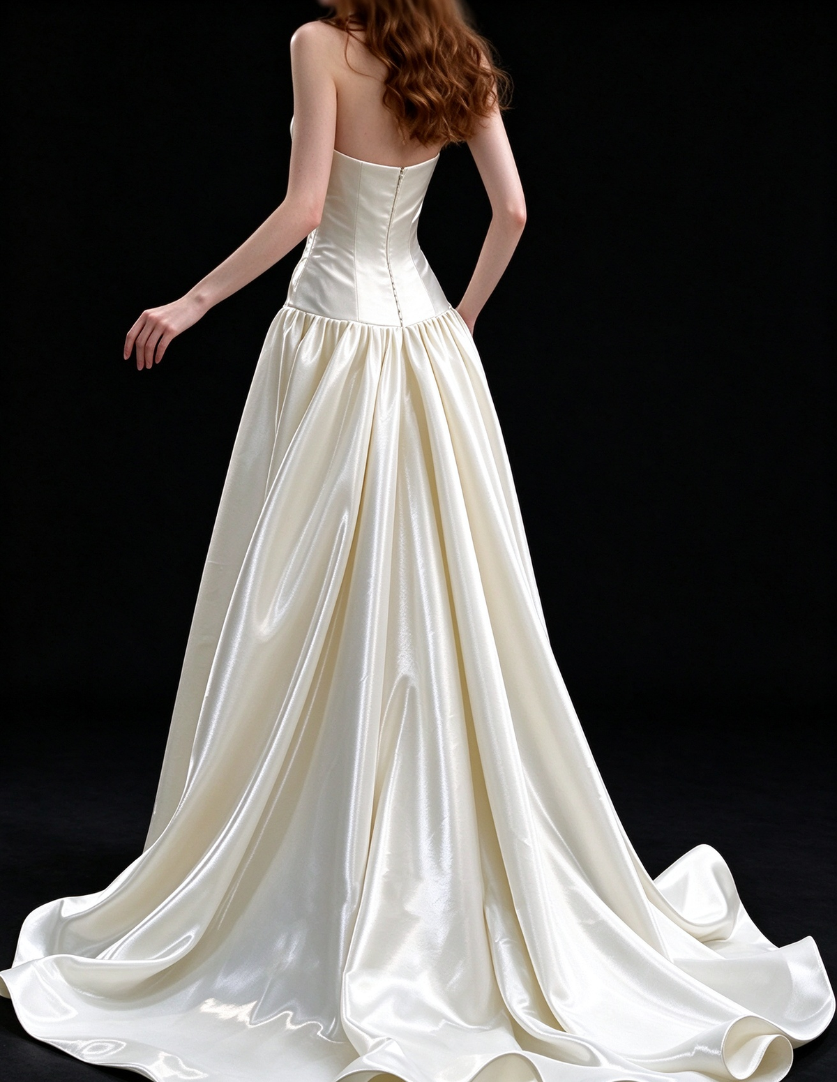 White Strapless Draped Satin A Line Wedding Dress With Big Bow fg9148