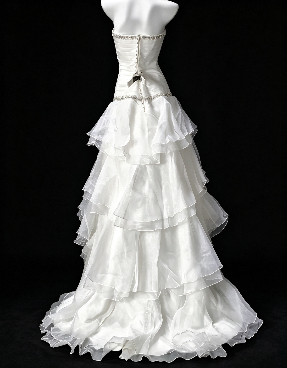 White A-line Sleeveless Wedding Dress with Beading & Tiered Ruffle Skirt fg8963