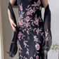 Chiffon Black Prom Party Dress With 3D Flowers Vintage Flora Evening Dress  fg8698