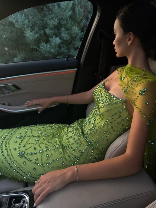 Green Beaded Prom Dress Graduation Dress 22nd Birthday Outfit fg8390