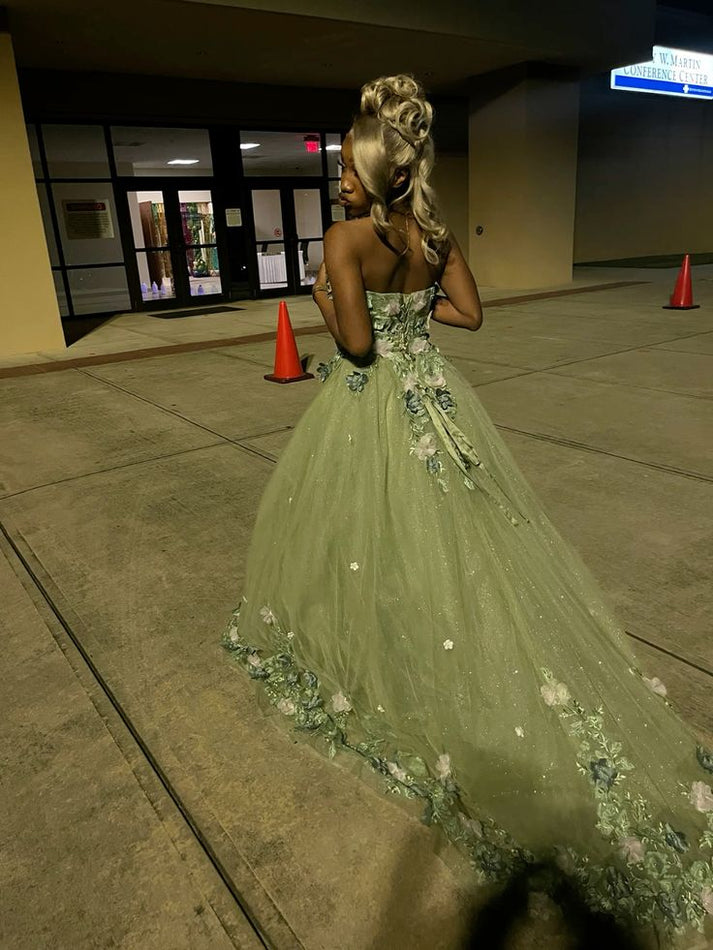 Vintage Green Strapless Long Prom Party Dress Long Evening Dress