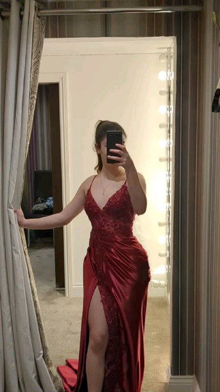 dark red prom dress with slit Evening Dresses fg6925 – formalgowns