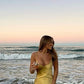 Robe de soirée longue dorée à bretelles spaghetti simples fg6860