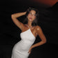 Robe de soirée blanche longue à bretelles spaghetti fg6866