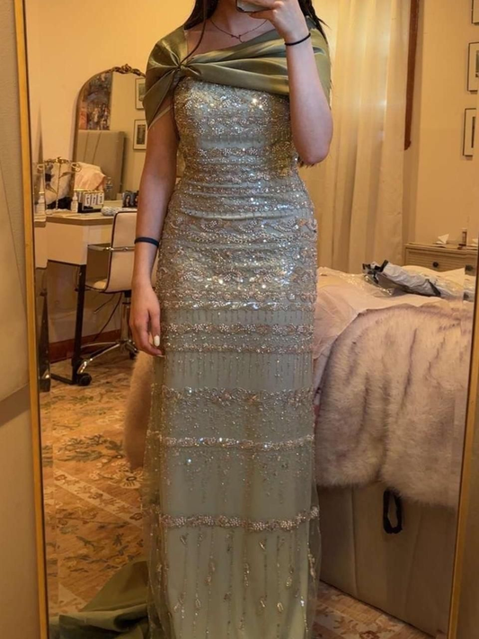 Grünes langes Ballkleid mit Perlenbesatz Partykleid zum 20. Geburtstag Outfits fg8344