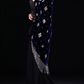 Black Square Neck Velvet Beaded Evening Dress With Chiffon Drape fg8978