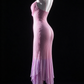 Pink Spaghetti Strap Cowl Neck Gradient Irregular Hem Mermaid Evening fg9137