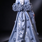 Light Blue High Neck Long Sleeve 3D Floral Satin Evening Gown fg8976