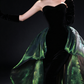 Black Velvet Strapless Mermaid Evening Gown with Iridescent Green Detachable Overskirt fg9029