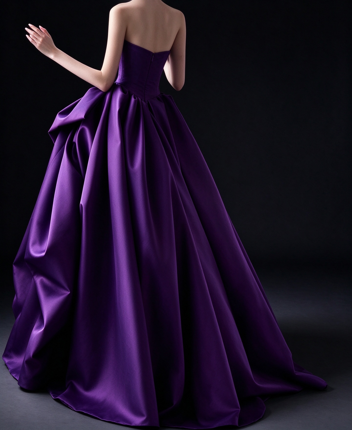 Purple Strapless Satin Ball Gown with Rhinestone Trim & Big Bow fg9035