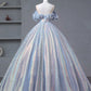 A-Line Off Shoulder Tulle Sequin Blue Purple Long Prom Dress, Sequin Formal Dress       fg4440