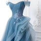 Blue Tulle Lace Long Formal Dress, A-Line Blue Evening Prom Dress       fg4441