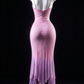 Pink Spaghetti Strap Cowl Neck Gradient Irregular Hem Mermaid Evening fg9137