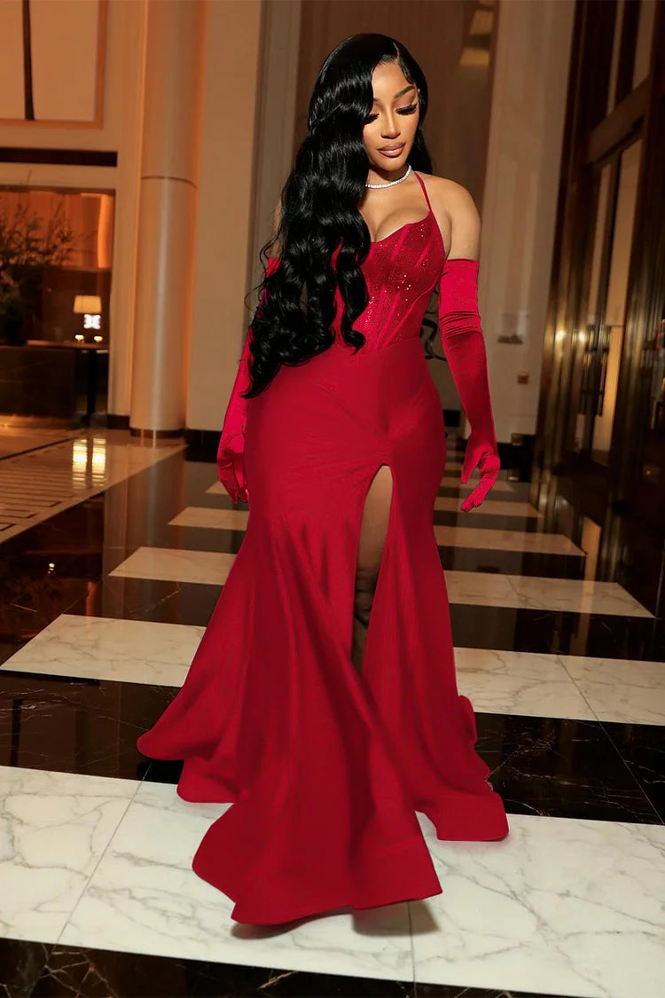 Robe de soirée noire longue avec gants fg6982