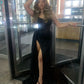 Black long prom dress with Slit ,strapless evening dress        fg6766