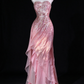 Pink Strapless Beaded Ruffle Mermaid Evening Dress fg9121