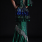 Emerald Green Sequin Mermaid Evening Gown With Ruffle Sleeve & Beaded Tassel fg8979