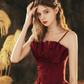 Wine Red Satin Beaded Straps Prom Dress Evening Dress, Wine Red A-line Formal Dress  fg8739