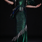 Emerald Green Sequin Mermaid Evening Gown With Ruffle Sleeve & Beaded Tassel fg8979