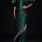 Emerald Green Sequin Mermaid Evening Gown With Ruffle Sleeve & Beaded Tassel fg8979