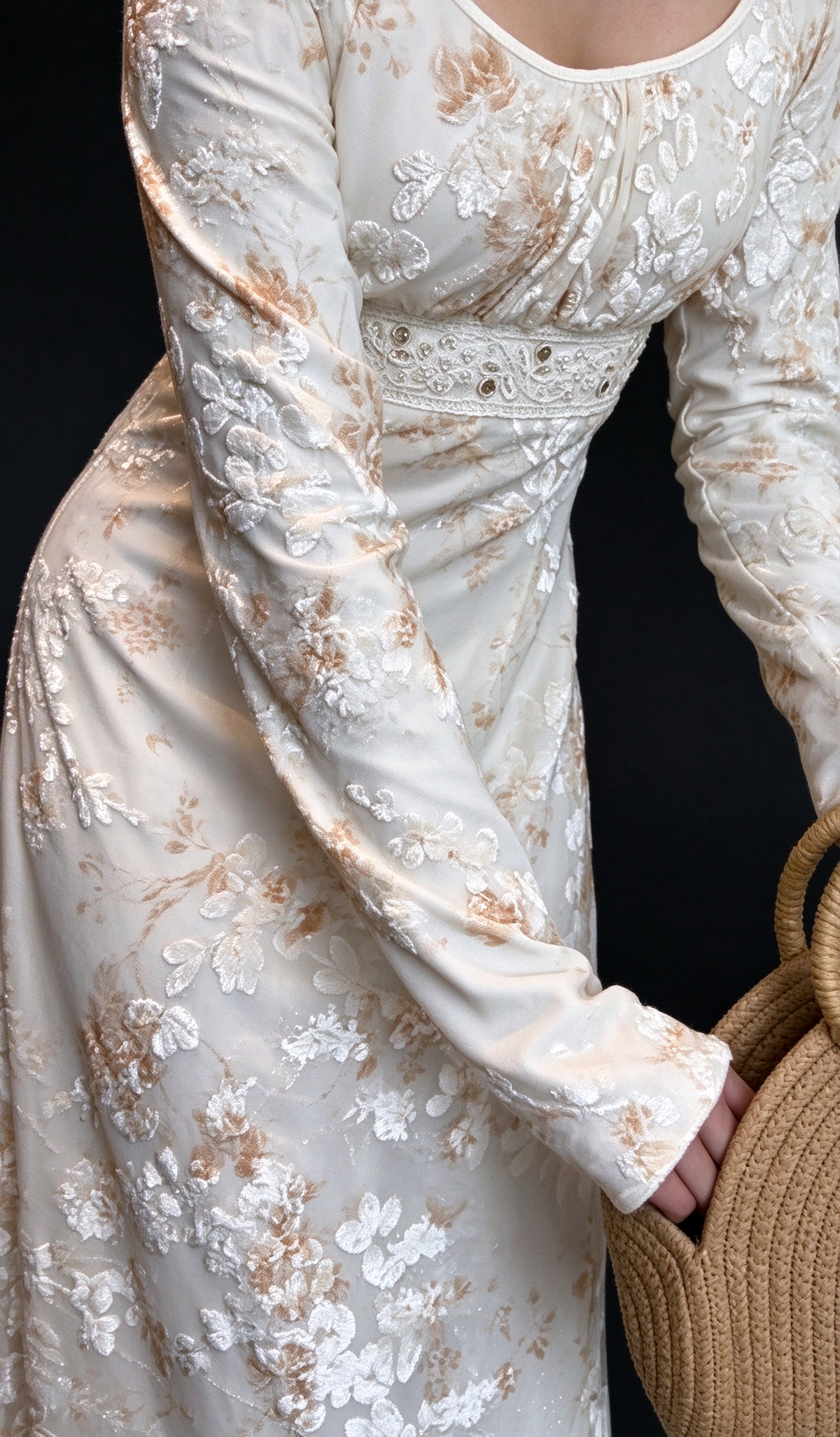 Floral Burnout Long Sleeve Boho Maxi Dress fg9066