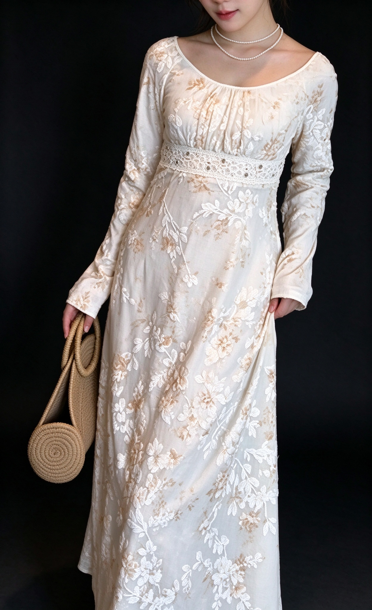 Floral Burnout Long Sleeve Boho Maxi Dress fg9066