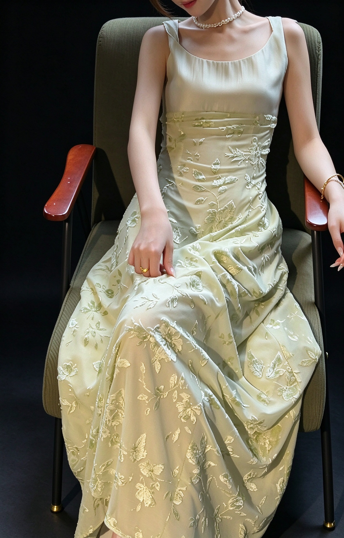 Square Neck Satin Burnout Long Dress fg9067
