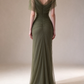 Sage Green Off-the-Shoulder 3D Floral Beaded Tulle Formal Evening Gown fg9052