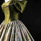 Olive Green Satin Floral  Ball Gown fg9042