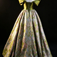 Olive Green Satin Floral  Ball Gown fg9042