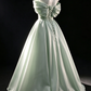 Mint Green Satin Off-Shoulder Bow Back Ball Gown fg9043