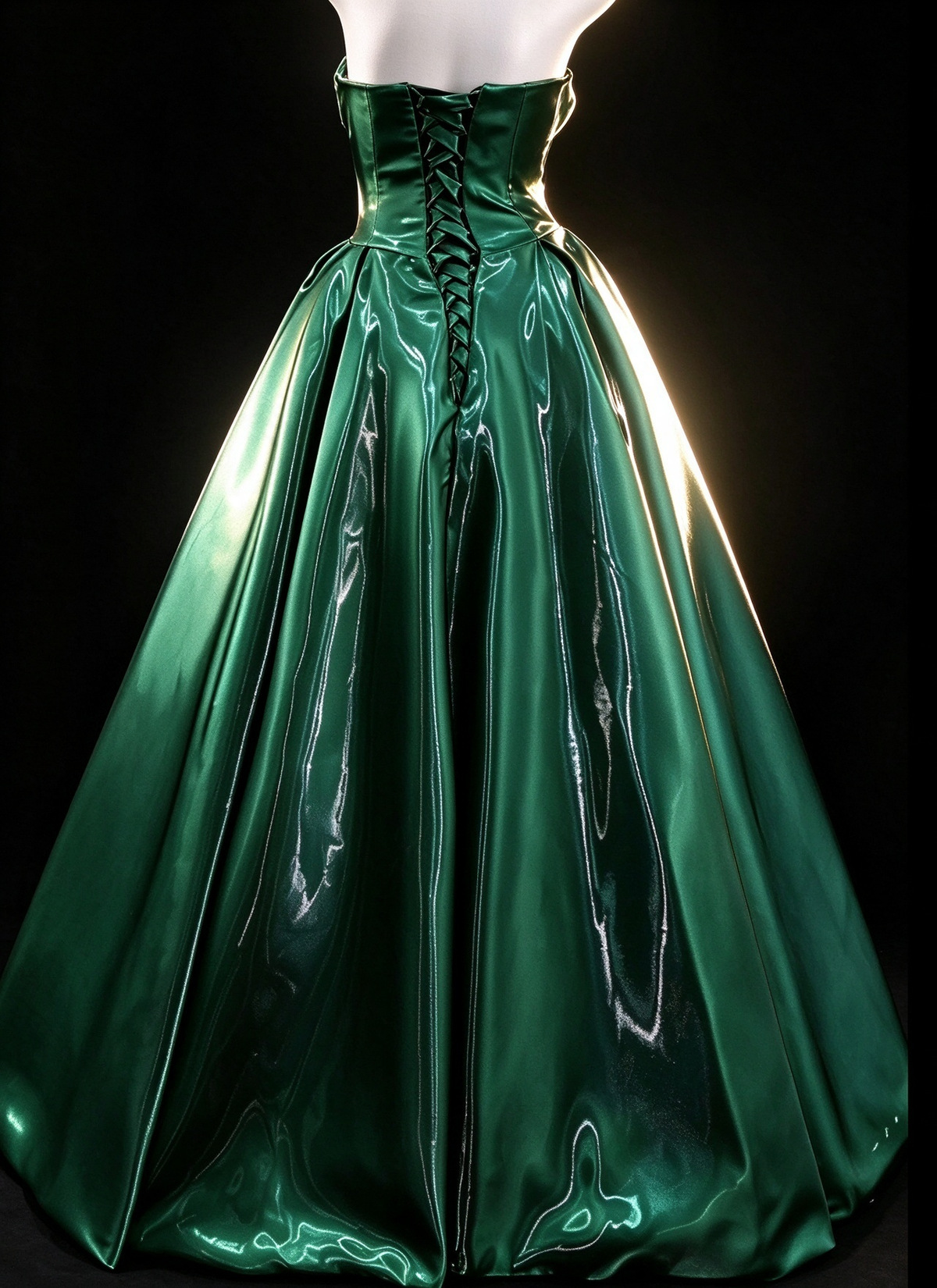 Emerald Green Metallic Satin Strapless Lace-Up Ball Gown fg9045
