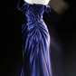 Royal Blue Satin Off-Shoulder Draped Mermaid Evening Gown fg9048