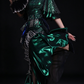Emerald Green Sequin Mermaid Evening Gown With Ruffle Sleeve & Beaded Tassel fg8979