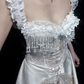 Schulterfreies weißes Spitzenkleid mit hohem Schlitz, Abendkleid, Partykleid fg8326