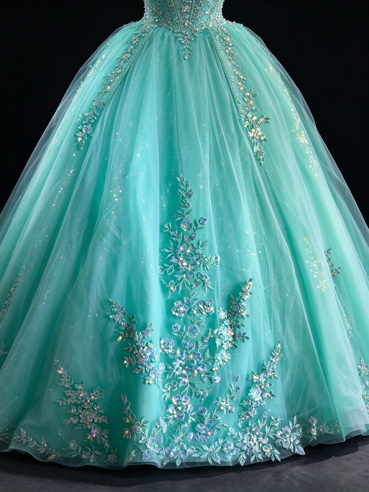 Turquoise Sweetheart Sequin Lace Tulle Ball Gown fg9086