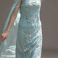 Mint Spaghetti Strap Beaded Cape Sleeve Mermaid Evening Gown fg9089