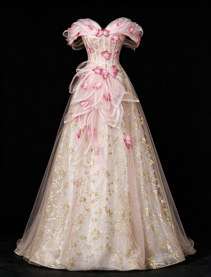 Blush Off Shoulder 3D Butterfly A Line Evening Dress fg9154
