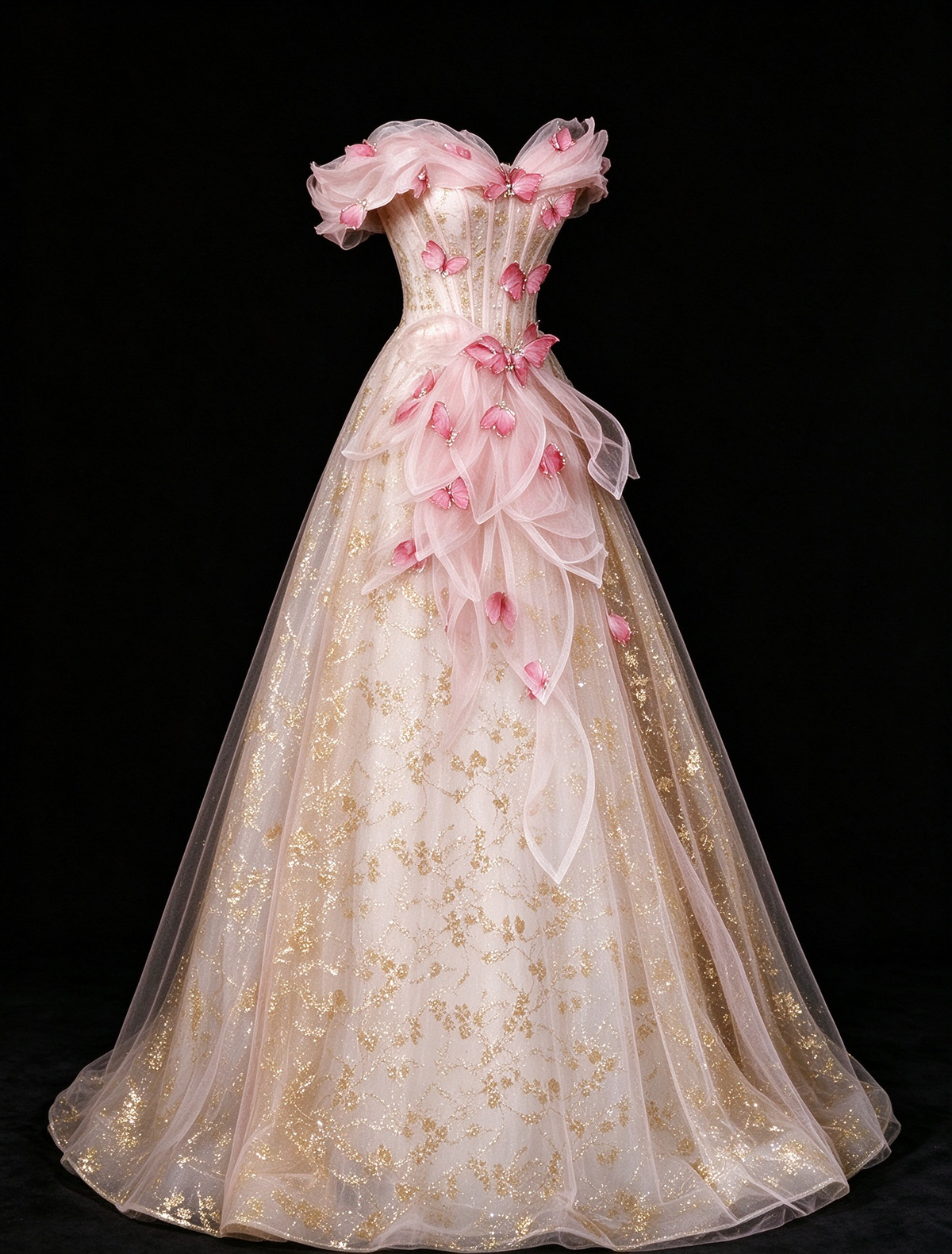 Blush Off Shoulder 3D Butterfly A Line Evening Dress fg9154