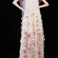 Champagne Halter 3D Floral Tulle Evening Gown fg9104