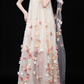 Champagne Halter 3D Floral Tulle Evening Gown fg9104