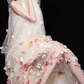 Champagne Halter 3D Floral Tulle Evening Gown fg9104