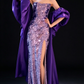Purple Strapless Sequin Mermaid Evening Dress With Satin Puff Sleeves fg9155