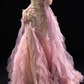 Pink Strapless Beaded Ruffled Tulle Mermaid Evening Dress fg9108
