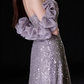 Lavender Halter Off Shoulder Ruffle Sleeve A Line Evening Dress fg9157