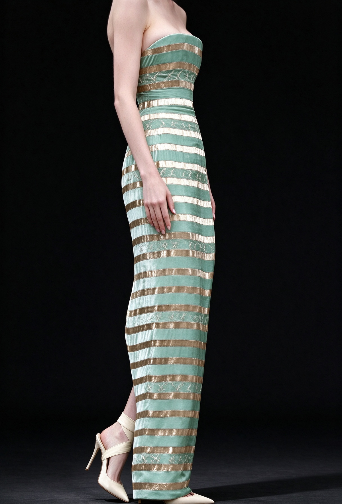 Green Strapless Velvet  Evening Gown fg9087